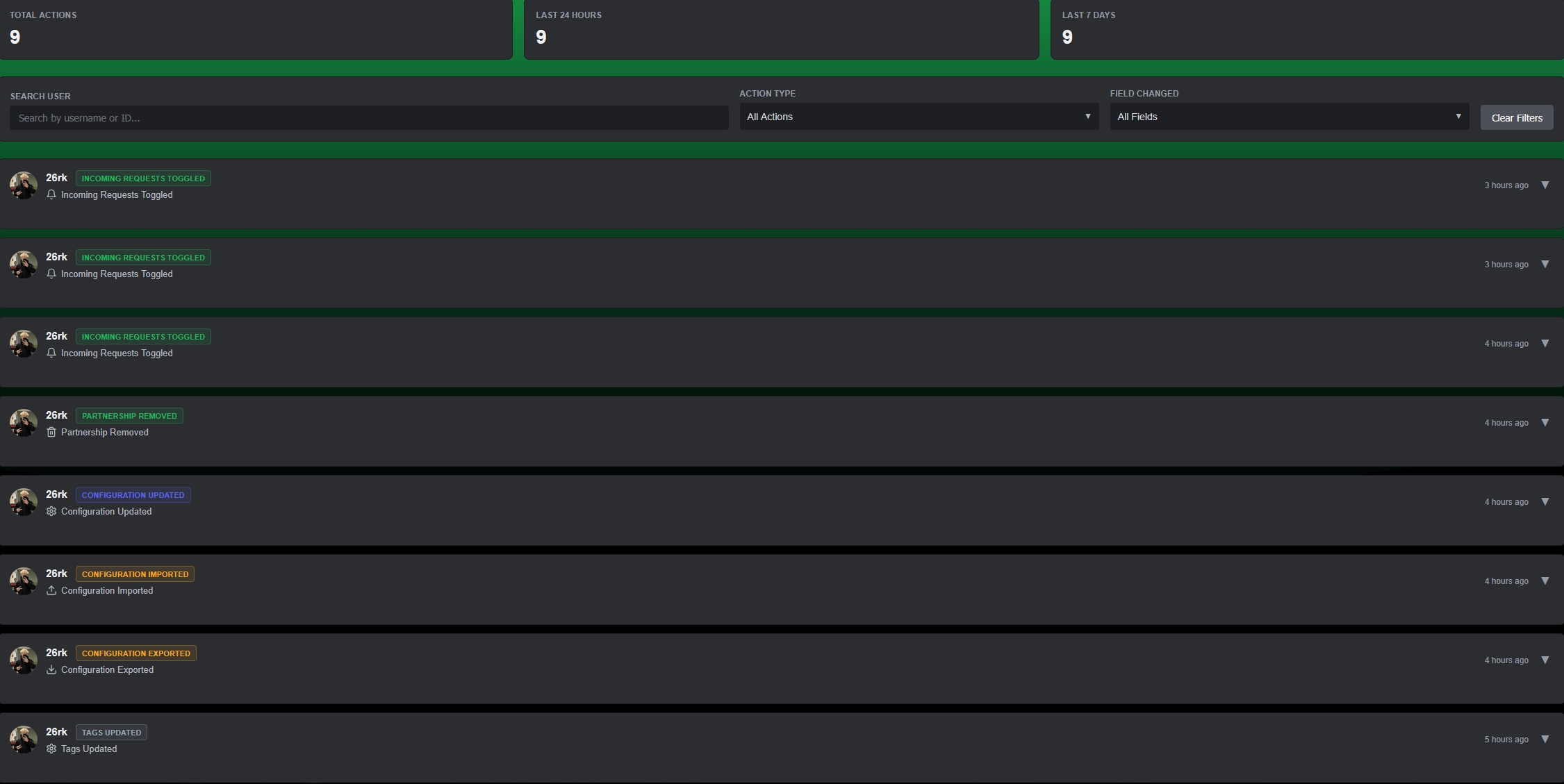Screenshot of the Promy audit logs interface