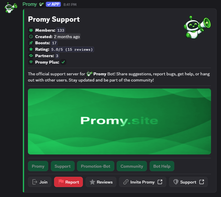 Screenshot of the Promy dashboard interface