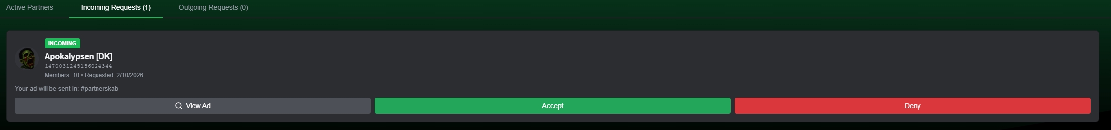 Incoming Partnership Requests